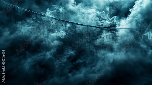 Wallpaper Mural A volleyball net is obscured by a dense, swirling cloud of smoke, creating an eerie, atmospheric effect. Torontodigital.ca