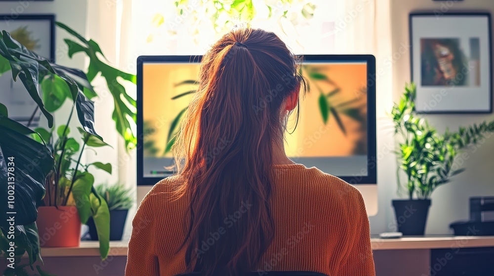 Confident senior businesswoman looking away while working on computer in office Confident senior businesswoman looking away while working on computer in office