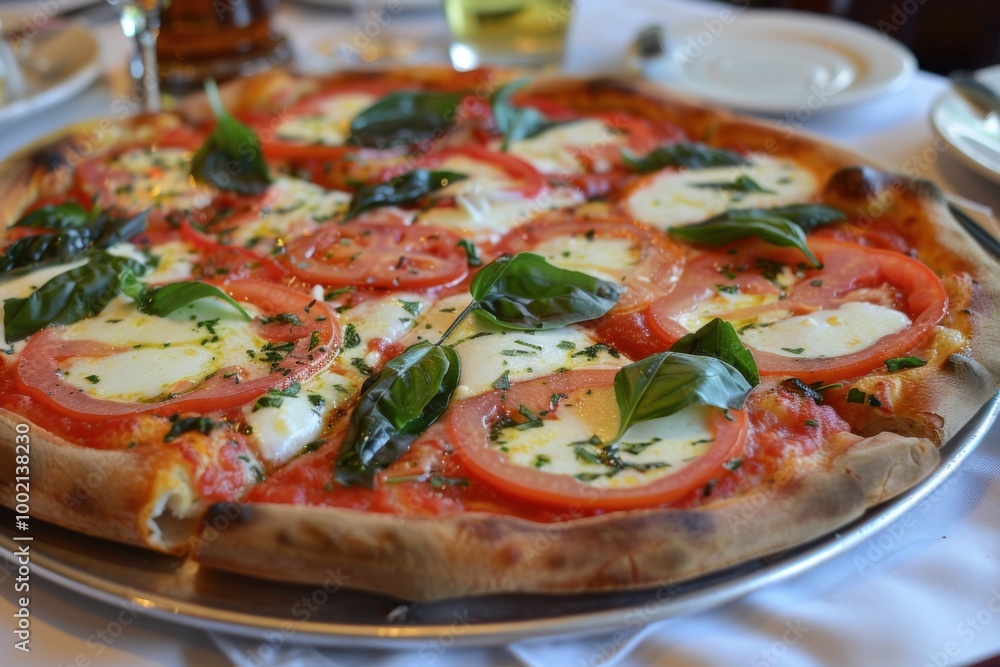 A classic Margherita pizza with fresh mozzarella, tomatoes, and basil A classic Margherita pizza with fresh mozzarella, tomatoes, and basil