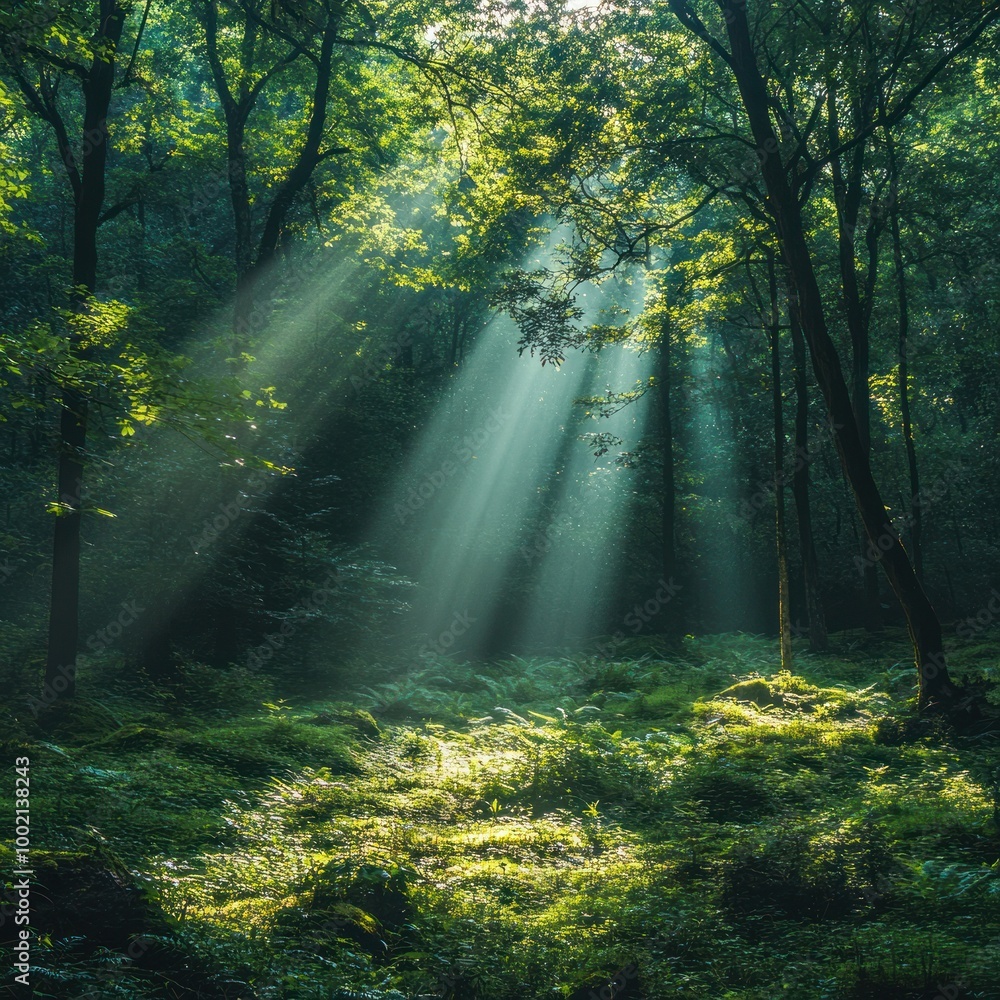 Sunlight Beams Through Forest Canopy Sunlight Beams Through Forest Canopy
