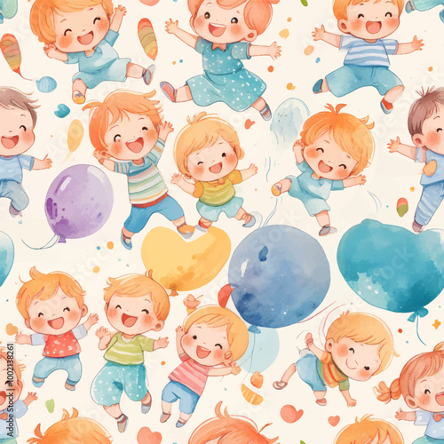 Cute children's fabric seamless pattern, flowers and leaf, stars, speech bubble, line. Hand drawn funny simple vector illustration. white background. Watercolor style for wallpaper,