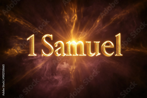 Glowing 3D golden title of 1 Samuel with purple fog