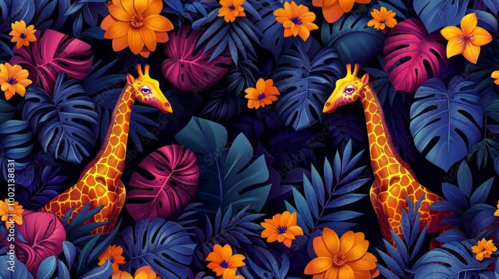 Tropical Paradise Animal Seamless Pattern – Perfect for Print and Web Tropical Paradise Animal Seamless Pattern – Perfect for Print and Web