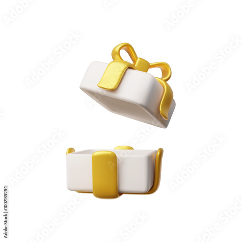3d vector with an open gift box with a gold ribbon on a white background.
