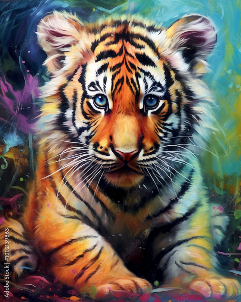 Naklejka premium Experience the beauty of a multicolor baby tiger through Wildlife Photography