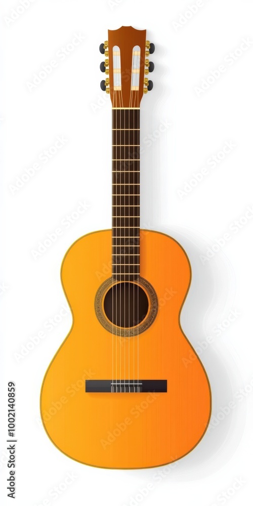 Obraz premium Acoustic Guitar Isolated on White Background. Classic Wooden Instrument in Yellow and Brown Tones