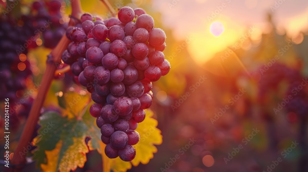 Ripe red grapes at sunset in autumn vineyard harvest Ripe red grapes at sunset in autumn vineyard harvest