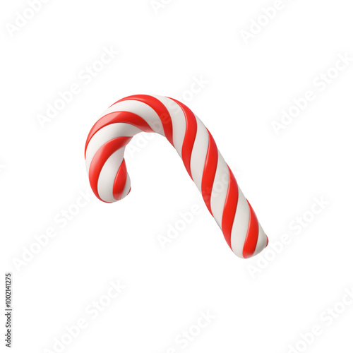 3d vector image with a caramel cane with a pattern of red and white lines