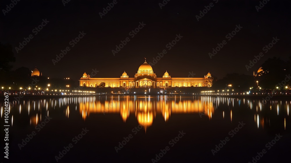 Fototapeta premium The illuminated Rashtrapati Bhavan on Republic Day