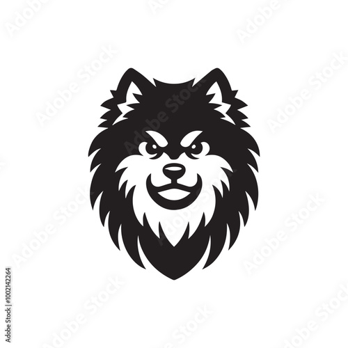 Finnish Spitz Dog Face Clipart Design - Dog Face Logo - Finnish Spitz Vector illustration in black and white
