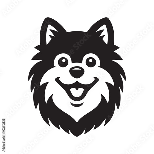 Finnish Spitz Dog Face Clipart Design - Dog Face Logo - Finnish Spitz Vector illustration in black and white
