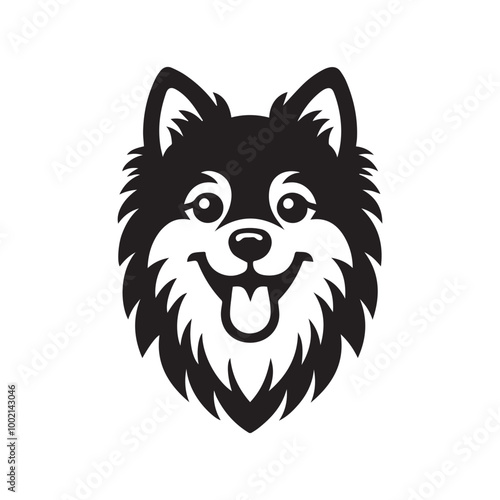 Finnish Spitz Dog Face Clipart Design - Dog Face Logo - Finnish Spitz Vector illustration in black and white
