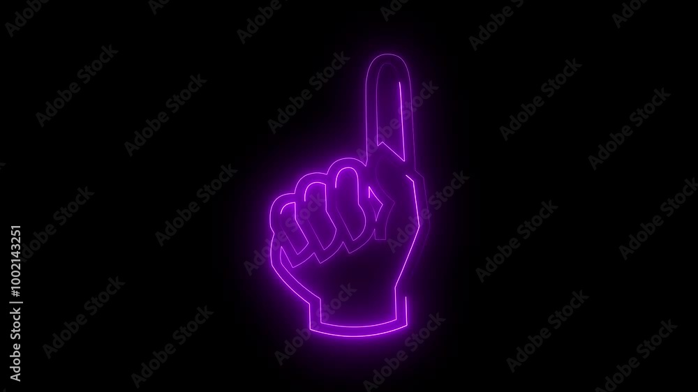Glowing neon light hand showing one finger icon isolated on dark background. Hand gesture victory or winner. 4K animation Glowing neon light hand showing one finger icon isolated on dark background. Hand gesture victory or winner. 4K animation