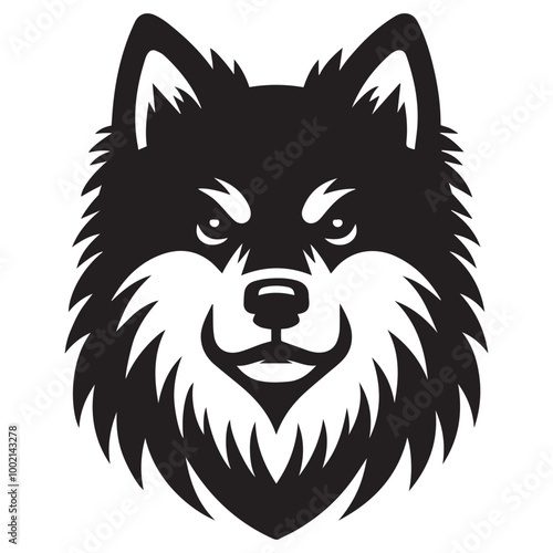 Finnish Spitz Dog Face Clipart Design - Dog Face Logo - Finnish Spitz Vector illustration in black and white
