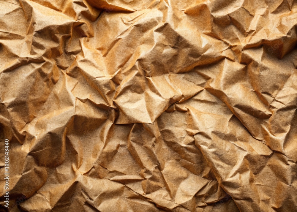 Closeup of Rumpled Environmental Craft Paper Texture with Natural Brown Tones and Organic Feel Closeup of Rumpled Environmental Craft Paper Texture with Natural Brown Tones and Organic Feel