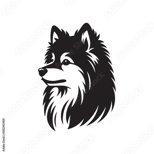 Finnish Spitz Dog Face Clipart Design - Dog Face Logo - Finnish Spitz Vector illustration in black and white
