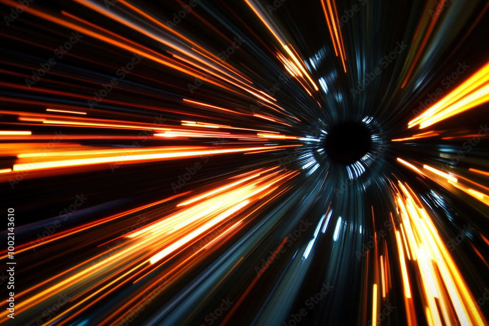 Striking warp speed light effects in vivid colors on a black sur Striking warp speed light effects in vivid colors on a black sur