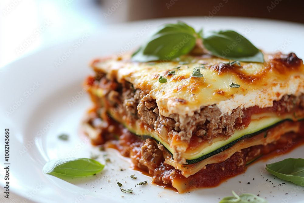 Zucchini lasagna with layers of meat and cheese Zucchini lasagna with layers of meat and cheese