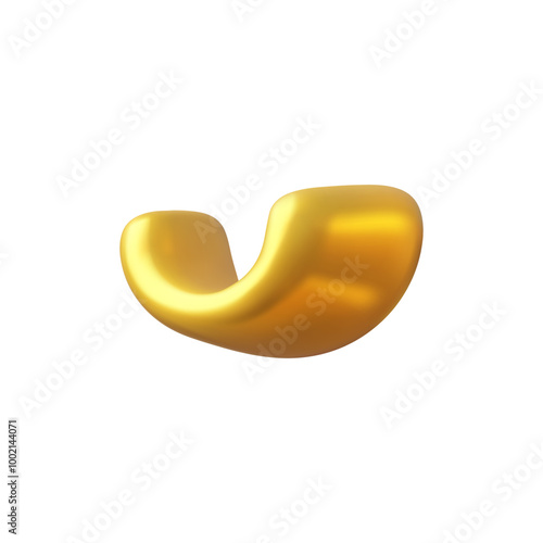 3D vector illustration with a semicircular gold shiny plasticine ribbon on a white background.