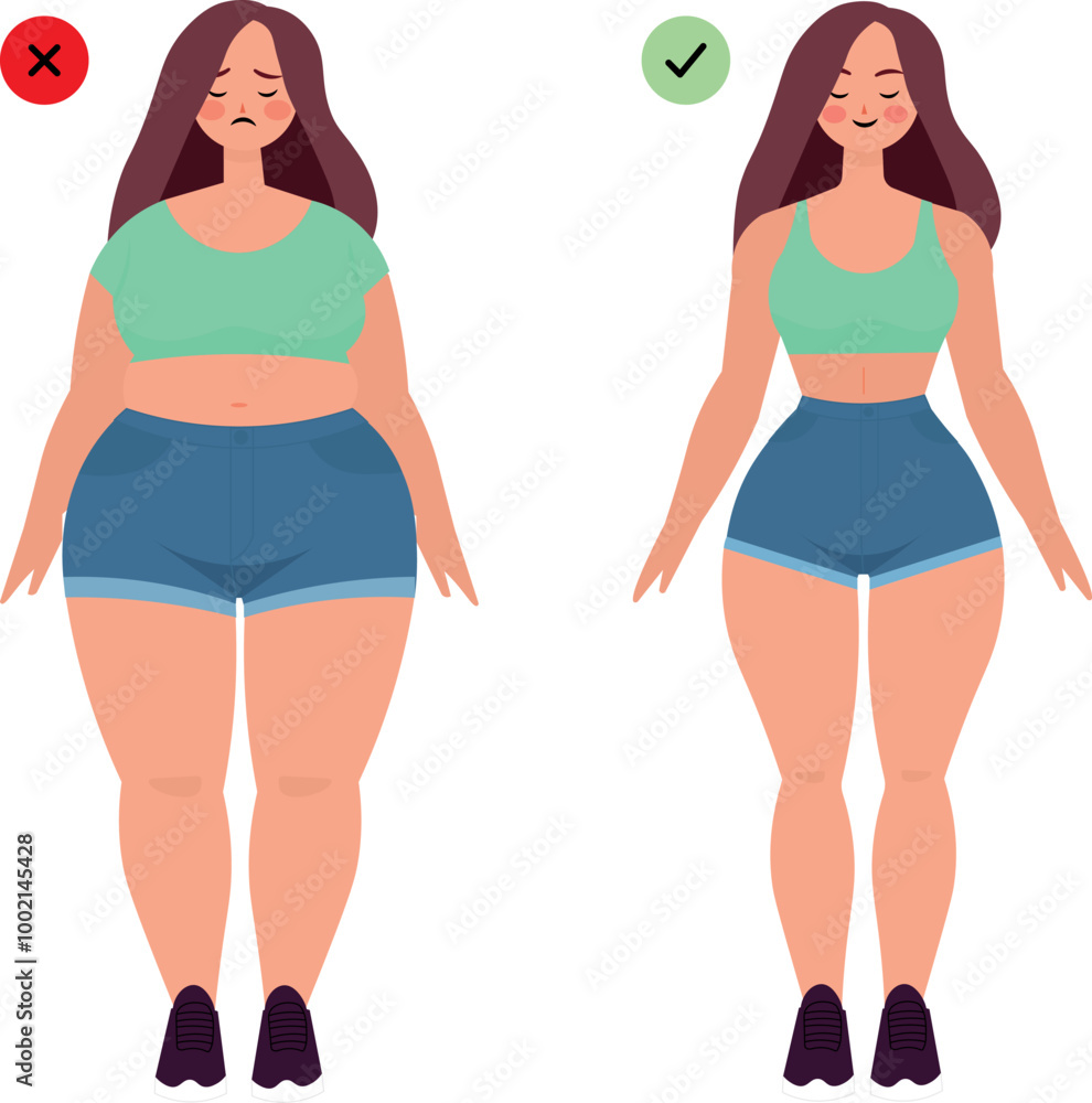 Fat and thin woman before and after demonstration designer Fat and thin woman before and after demonstration designer