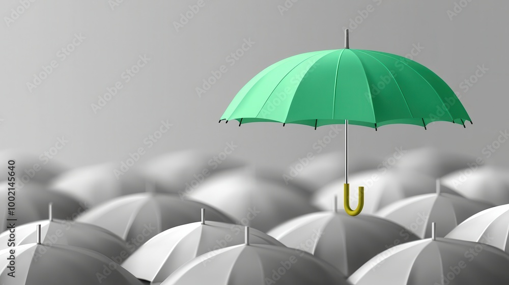 Obraz premium Vibrant Green Umbrella Above Gray Background