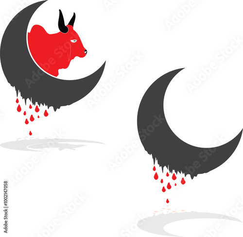 Eid ul adha mubarak, cow, blood, moon icon
 photo