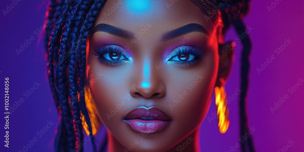 Obraz premium Vibrant Portrait of a Person with Colorful Hair and Glittery Makeup
