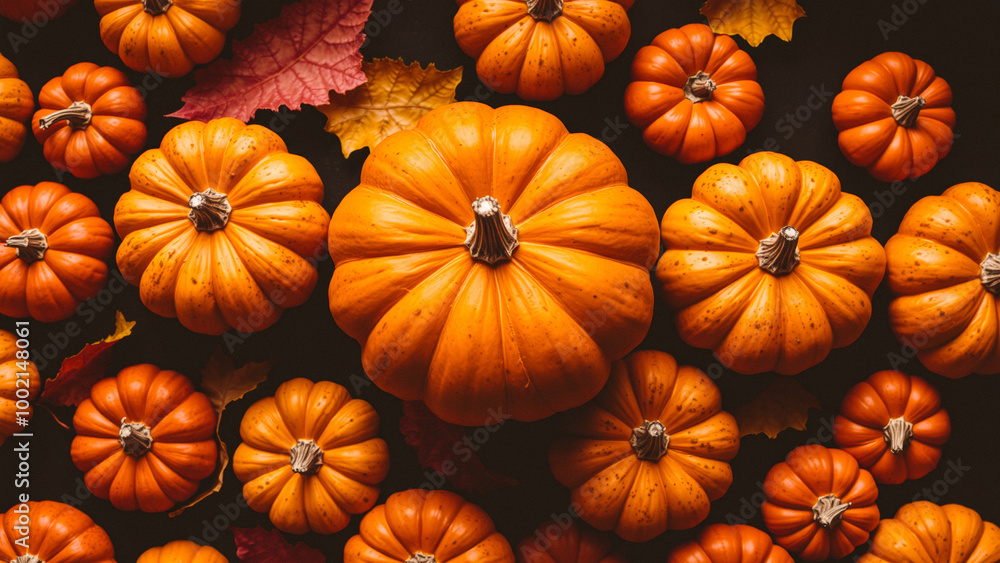 Close Up of Pumpkins and Autumn Leaves Close Up of Pumpkins and Autumn Leaves