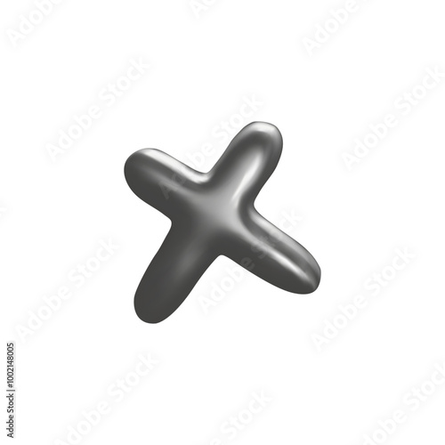 The 3D vector illustration shows a shiny inflatable cross made of silver.