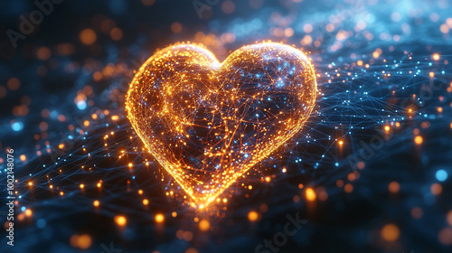 A glowing heart shape composed of interconnected lights, symbolizing love, connection, and emotion in a digital world.