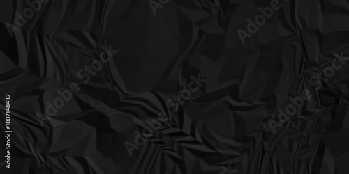 Empty black wrinkly backdrop paper background. panorama grunge wrinkly paper texture, crumpled pattern texture. paper crumpled texture. black fabric crushed textured crumpled.