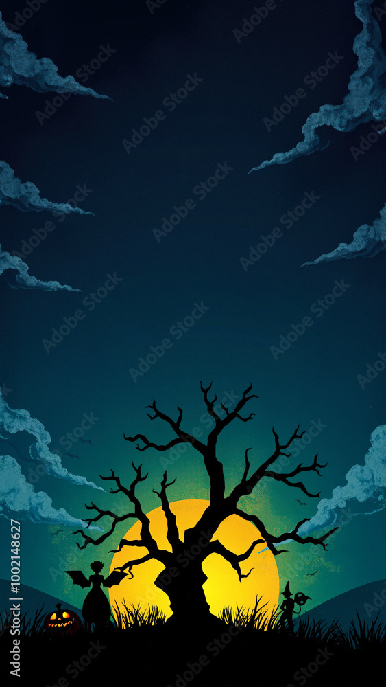 Fototapeta premium Halloween Night with a Silhouette of a Tree and Moon