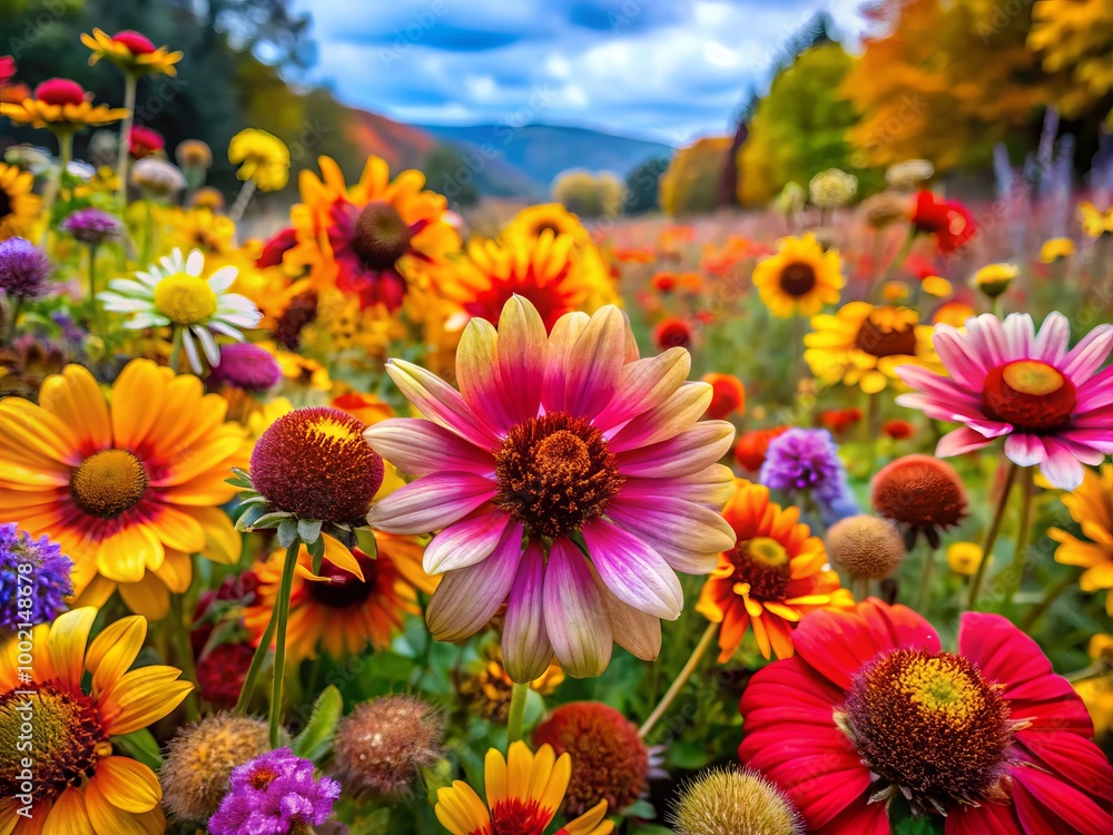 Colorful Wildflowers in Full Bloom During Autumn Showcasing Nature's Vibrant Seasonal Palette Colorful Wildflowers in Full Bloom During Autumn Showcasing Nature's Vibrant Seasonal Palette