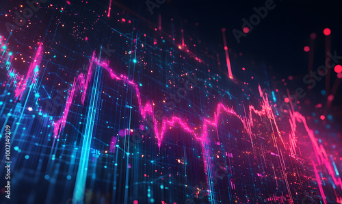 Wallpaper Mural Futuristic financial dashboards and luxury business charts with glowing neon lines, gold accents, and connected nodes for corporate branding. Torontodigital.ca