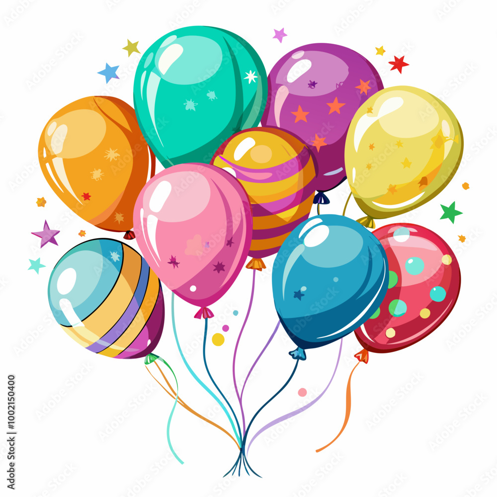 Set of balloons on transparent white background. Party Balloons event design decoration. Mockup for balloon print. Vector. Set of balloons on transparent white background. Party Balloons event design decoration. Mockup for balloon print. Vector.