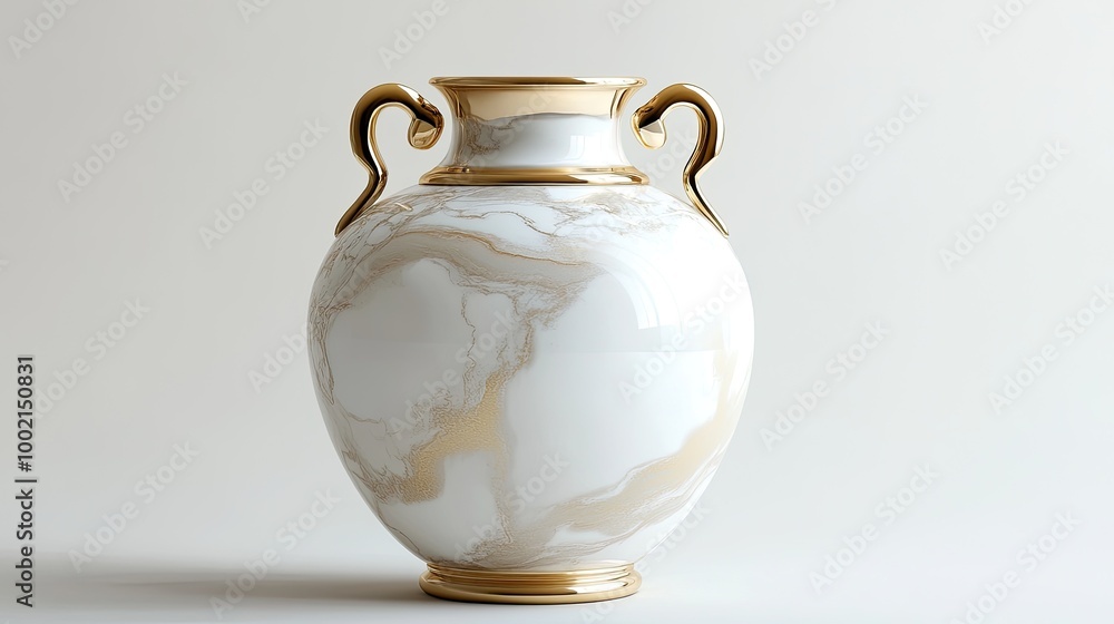 White marble vase with gold accents. Perfect for interior design, home decor, or product mockups.