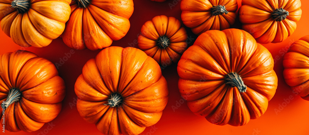 Autumnal Orange Pumpkins on Vibrant Background Autumnal Orange Pumpkins on Vibrant Background