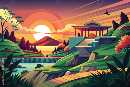 Sunset ridge landscape vector design