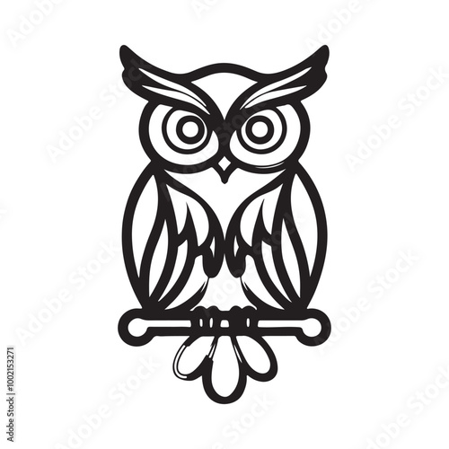 Cute owl line art symbol. Animal cartoon mascot. Owl monoline vector sign. Owl linear icon. Owl logo design template. Vector illustration photo