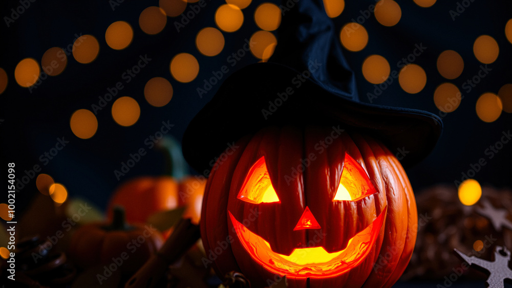 Glowing Jack-O'-Lantern with Witch Hat Glowing Jack-O'-Lantern with Witch Hat