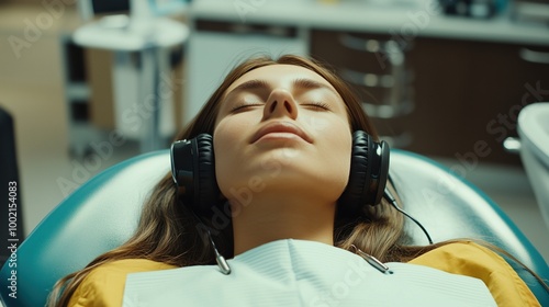 Relaxing Patient with Headphones in Clinic