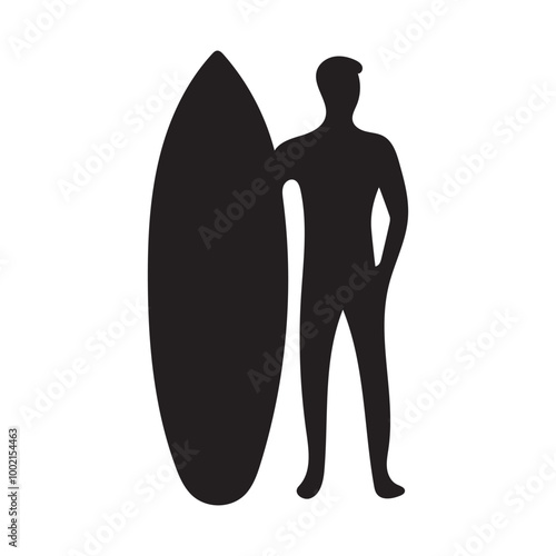 Beach man with a surfboard Silhouette Vector Illustration - Beach Clipart Design
