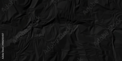 Empty black wrinkly backdrop paper background. panorama grunge wrinkly paper texture, crumpled pattern texture. paper crumpled texture. black fabric crushed textured crumpled.