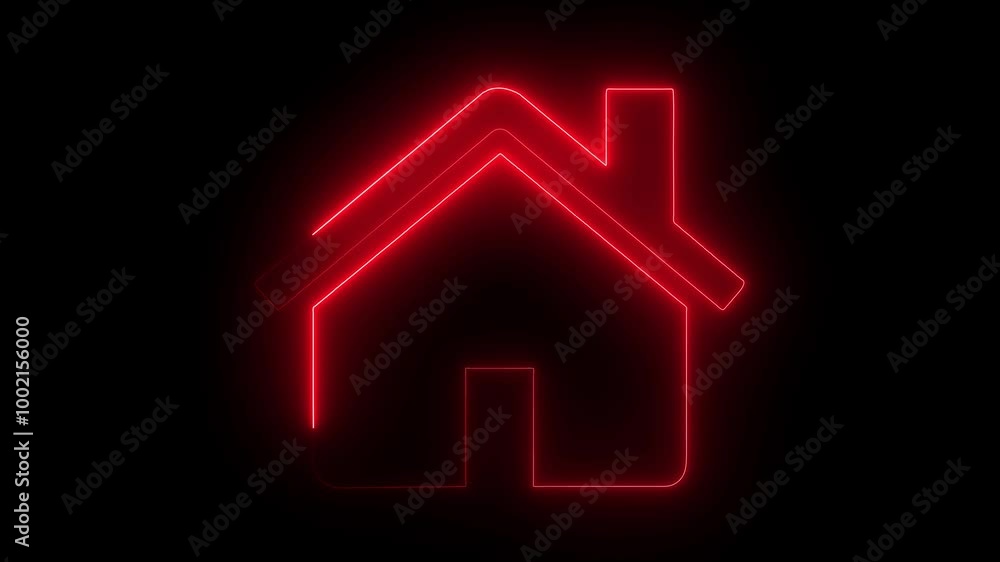 Home icon animation by red color neon on black background. Home icon animation by red color neon on black background.
