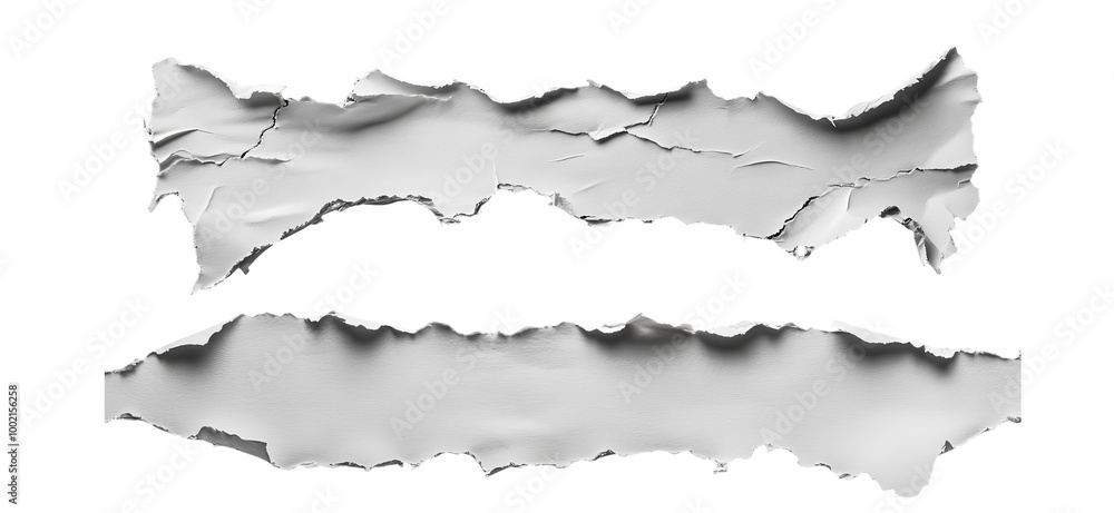 Set of White Ripped Paper Strips with Torn Edges | Isolated on Transparent Background Set of White Ripped Paper Strips with Torn Edges | Isolated on Transparent Background