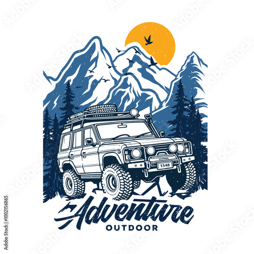 Adventure outdoor eye catching print design vector.