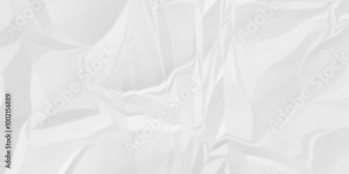 Crumpled texture of white wrinkle chaotic paper. old crumple white paper sheet abstract shape recycling wrapping background space for texture.	
