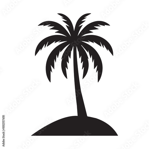 Beach Palm Tree Silhouette Vector Illustration - Beach Clipart Design
