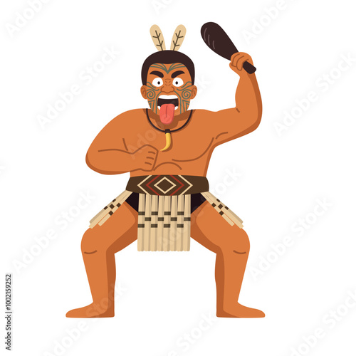 Illustration of Maori performing a traditional Haka dance.