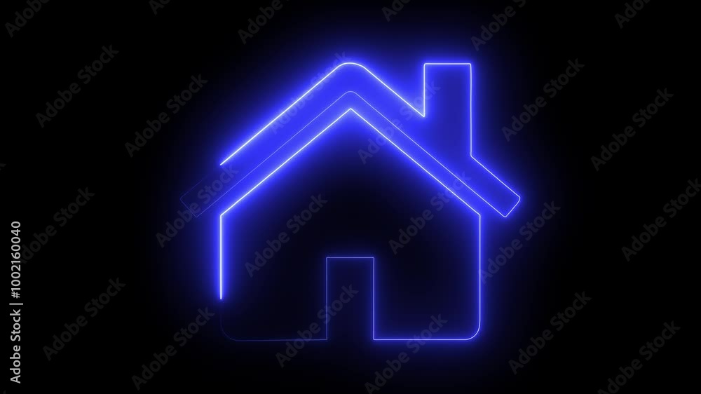 Home icon animation by blue color neon on black background. Home icon animation by blue color neon on black background.